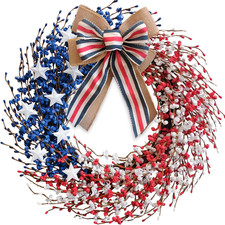 4Th of July Wreath 22 Inch, Patriotic Wreath for Front Door, Red White Blue Amer
