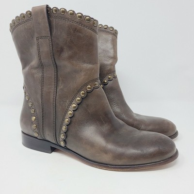 CORSO COMO Women's Scalloped 8.5M Ankle Boots Booties Brown Leather Studs Trendy