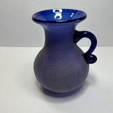 Cobalt blue pitcher/ Vase  with textured finish decorative handle