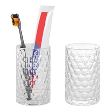 Fvstar 2pcs Clear Glass Toothbrush Holder and Bathroom Tumbler Set