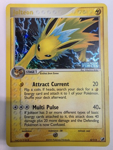 Pokemon Jolteon 8/115 EX Unseen Forces Reverse Holo Rare Stamped Vintage LP