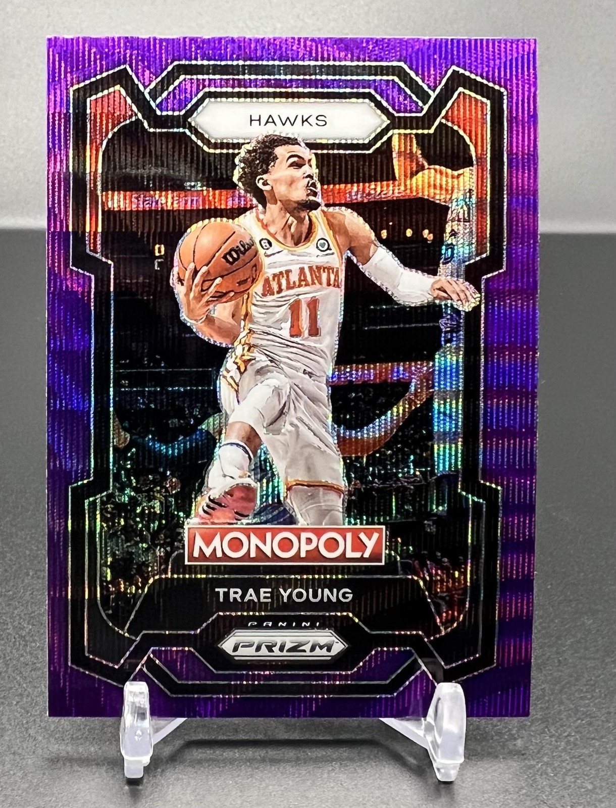 2023-24 Panini Prizm Monopoly #4 Trae Young Purple Wave Atlanta Hawks