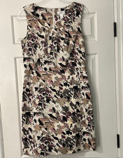 Loft Purple Green Floral Sleeveless Sheath Dress 10 Pockets Modern Abstract Art