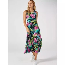 SIZE LARGE PETITE NWOT Attitudes By Renee® Sleeveless Tropical Floral Midi Dress