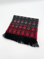 Vintage 60s Lightweight Knit Scarf Red Black Gray Patterned Fringe