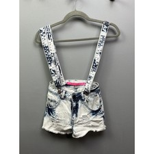 Tinseltown Denim Acid Washed Bib Overall Jean Shorts Shortalls Womens XS
