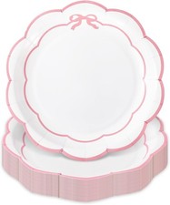 50 Pcs Scalloped Paper Plates Disposable Plates 7 Inch White Plates with Pink
