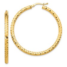 Italian 14k Yellow Gold 3mm x 35mm Diamond Cut Textured Medium Hoop Earrings