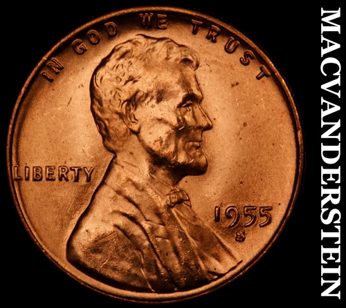 1955-S Lincoln Wheat Cent- Red- Choice Gem Brilliant Uncirculated Luster #J2831