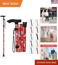 Folding Cane, Portable 5-Level Adjustable Height Walking Stick with Foldable ...