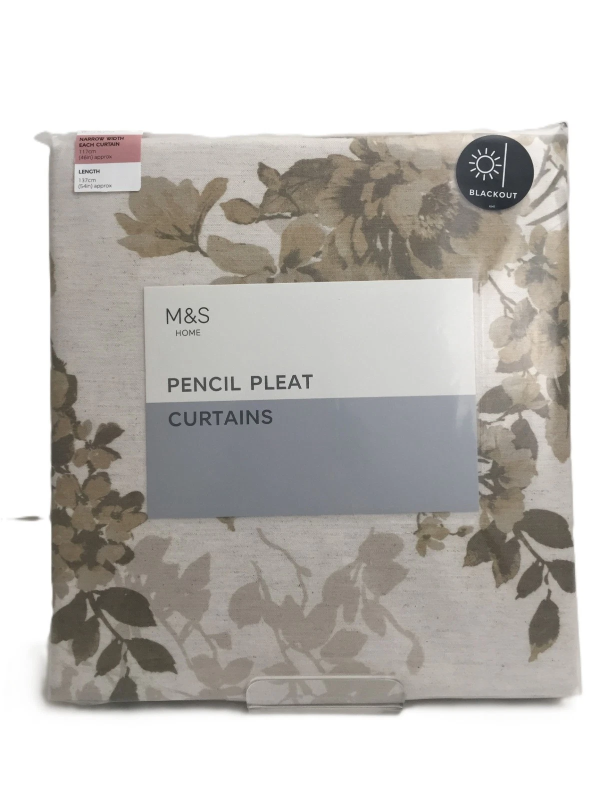 M&S Home Pencil Pleat Blackout Curtains Size W 117 cm L 137 cm Beige Floral New