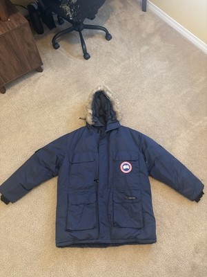 Canada Goose Men's Blue Down Insulated Hooded Parka Fur Trim Zip XL