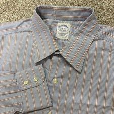 Vintage Brooks Brothers Button Down Shirt Mens 16-34 Striped Blue Red USA Made
