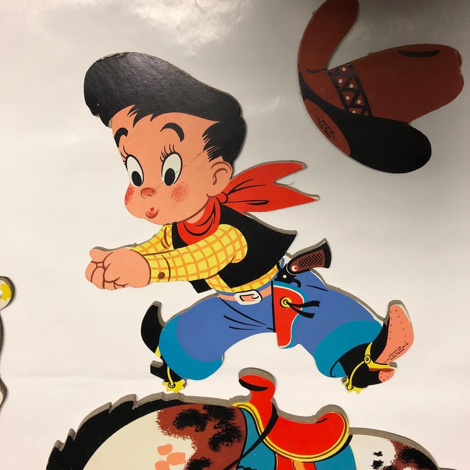 Vtg Dolly Toy Company Wall Hangings Western Horse Boy Cow Hat 4 Pieces - Image 3 of 4