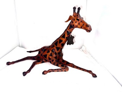 Vintage Rare Hand Made Genuine Leather Laying down Giraffe Safari Animal