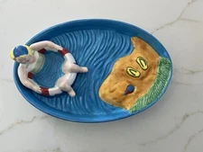 Boston Warehouse Chip and Dip Tray Platter 16" Beach Pool Woman in Inner Tube