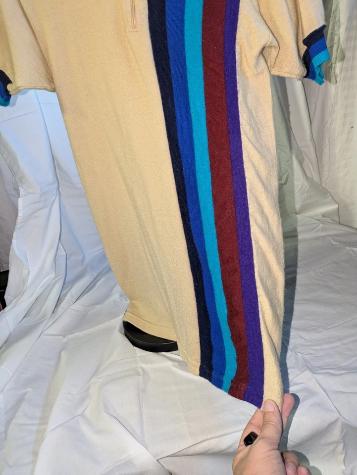 Camiseta deportiva de ciclismo de lana profesional vintage a rayas multicolores 1/4 cremallera para hombre Foto 3 de 4