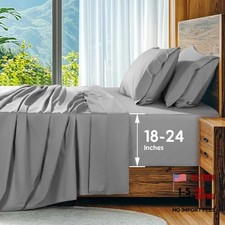 100 Egyptian Cotton Sheets Set, Extra Deep Pocket up to 18" Queen Grey
