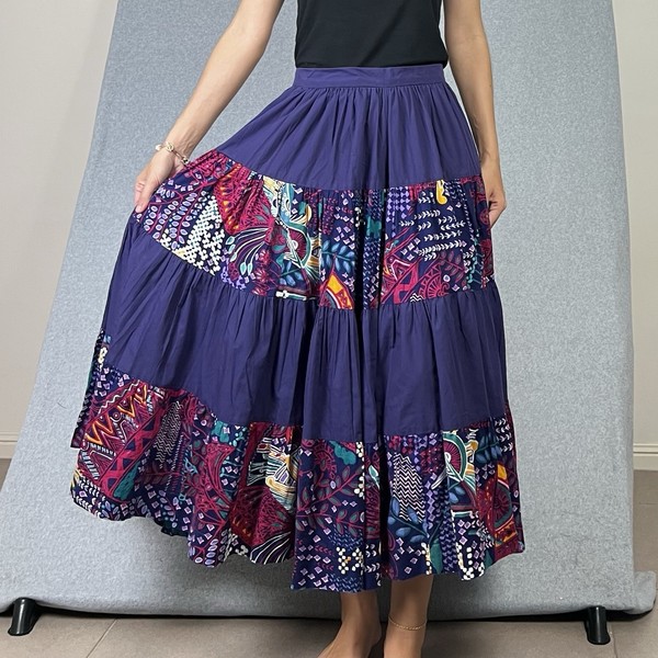Handmade Tiered Skirt Womens Size S Multicoloured Patchwork Boho Peasant Cottage