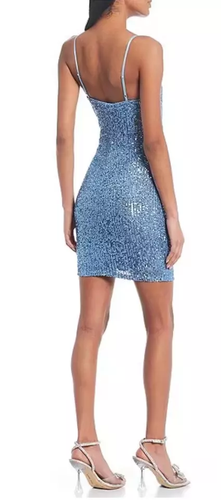 Emerald Sundae Blue Sequin Mini Dress - Size XL - Party Dress - Picture 3 of 3