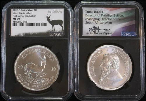 2018 1R Silver South Africa Krugerrand NGC MS 70 First Day of Production *Tsehlo