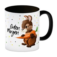 Guten Morgen Kaffeebecher Henkel Und Innenseite Schwarz Mit Hase Motiv