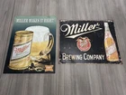 Vintage Lot Of 2 Miller Beer Tin Signs Bar Man Cave