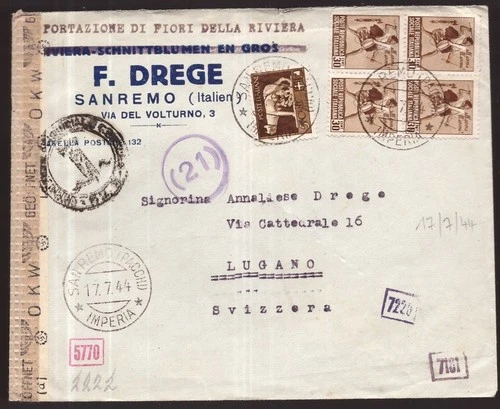 Italy RSI, censored envelope for Switzerland 1944 beautiful postage -HW82