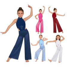 Kids Sleeveless Cutout Back Sequins Lyrical Ballet Leotard Dress Dance Costume