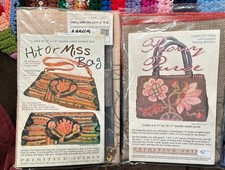 2 Primitive Spirit Rug Hooking Pattern on Linen peony purse, hit or miss bag new