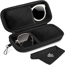 Double Glasses Case Hard Shell, Dual Sunglasses Organizer w/ Zipper, Black