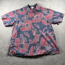 Vintage Go Barefoot Hawaiian Shirt Men  s XL Red Leaf Print Short-Sleeve USA 4A