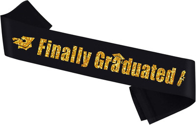 Finally Graduated Satin Sash Gold Black Glitter, Happy Graduation 2026 High Scho
