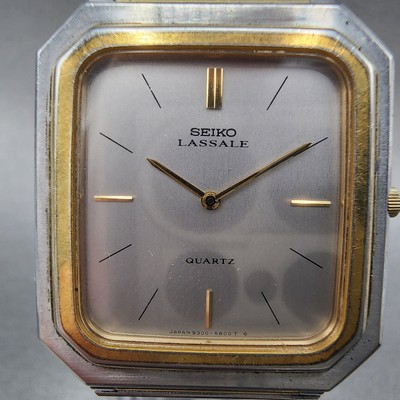 Seiko Lassale Tank Watch Men 28mm Silver Dial Two Tone 9300-5559