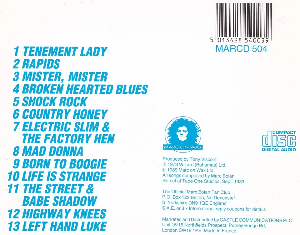 MARC BOLAN AND T.REX - CD - TANX ( MARCD 504 ) - Bild 2 von 2