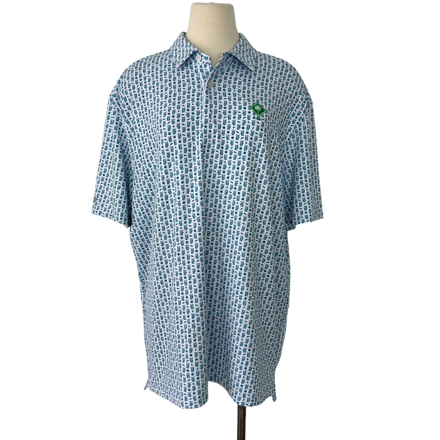 IBKUL Short Sleeve Polo Shirt Top White Teal Blue XXL Mens UPF50+ Sun Protection
