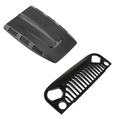 Plastic Hood& Front Air Inlet Grille Cover For Jeep Wrangler Rubicon 1:10RC Car