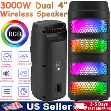 3000W Dual 4" Portable Bluetooth Speaker Subwoofer Heavy Bass Party Sound System