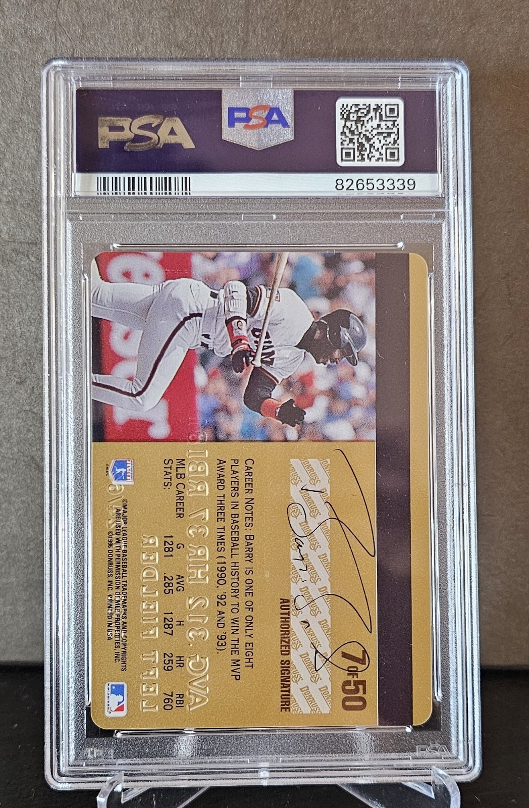 1995 STUDIO GOLD #7 BARRY BONDS PSA 10 Giants view 2