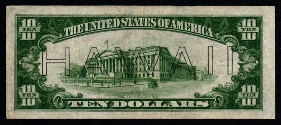 1934A $10 CRISP VF+/XF HAWAII WWII Emergency Issue Federal Reserve Note! - Image 2 of 2