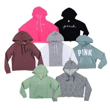 Victoria's Secret Pink Hoodie Sweatshirt Cropped Pullover Graphic Logo Vs New