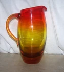 1960's BLENKO GLASS Tangerine Yellow Orange Red Pitcher Etched Mark Husted MCM