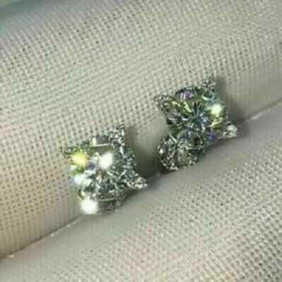 2Ct Lab-Created Diamond Solitaire Stud Earring PushBack 14K White Gold Finish