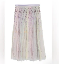 Needle & Thread Purple Woman Rainbow Embellished Ruffled Tulle Midi Skirt Lilac