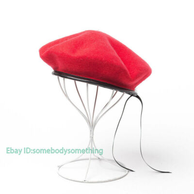 Women Wool Blend Beret Hat PU Leather Trim Army Military  display picture 3