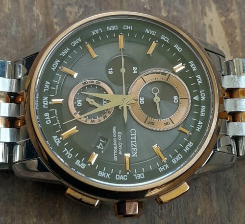 Men's Citizen Eco Drive Chronograph World Time RC Watch.FREE SHIPPING. - Picture 4 of 7