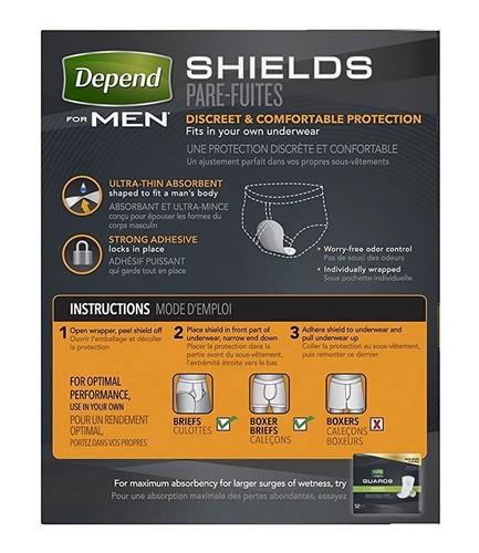 Depend Shields Men Light Absorbency Thin & Discreet Odour Protection 6 x 14 Pack - Picture 7 of 8