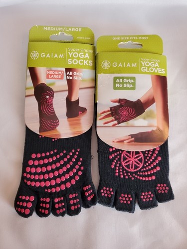 Lot Chaussettes Et Gants De Yoga Gaiam Super Grippy – Noir/Rose – Neuf