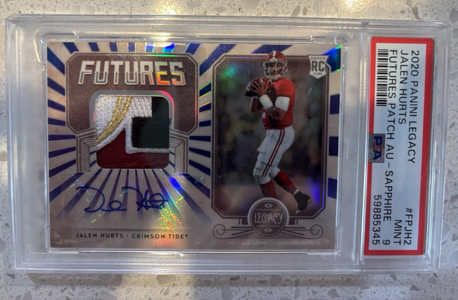 Jalen Hurts Panini Legacy Futures Patch Autographs #FPJH2 Sapphire