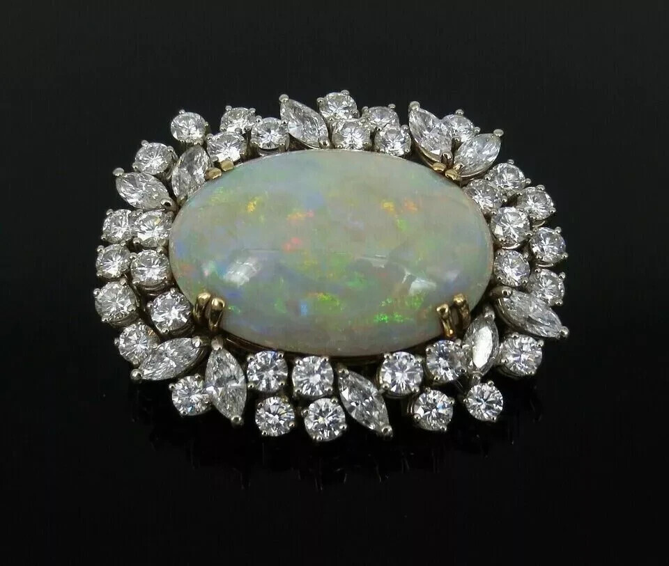 5Ct Oval Lab-Created Fire Opal Diamond Unisex Brooch Pin 14k Yellow Gold Plated
